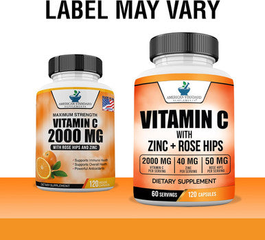 American Standard Supplements Vitamin C 2000Mg, Zinc 40Mg, And Rose Hips 50Mg Per Serving ÃƒÂ¢Ã¢â€šÂ¬Ã¢â‚¬Å“ Vegan, Gluten Free, Non-Gmo, 120 Capsules, 60 Servings