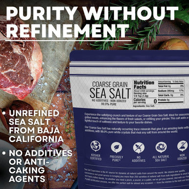 Sea Salt Superstore Coarse Sea Salt for Grinder Refill Coarse Grain her Salt Non-Iodized Coarse Salt for Cooking Mineral-Rich Unrefined Baja Salt 5 lb Bag