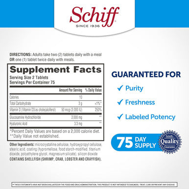 Schiff Glucosamine 2000mg with Vitamin D3 and Hyaluronic Acid 150 tablets - Joint Supplement (Pack of 6)