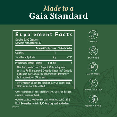 Gaia PRO Cognitive Formula - Brain Boost & Flow Supplement - Provides Antioxidant Activity Support - with Rosemary, Organic mint & Gotu Kola - 60 Vegan Liquid Phyto-Capsules (30 Servings)
