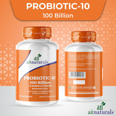 Aitnaturals Probiotic 10-100 Billion (60 veg Capsules) | Support Intestinal & Digestive Balance Ideal Immune System Bowel regularity function Promotes Healthy Skin Optimize mental Health | Non-GMO