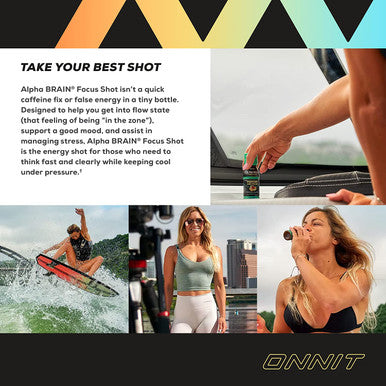 Onnit Alpha BRAIN Focus Energy Shot Supplement Energy Focus Mood Stress Brain Booster Drink Peach 2.5 fl oz 6 ct