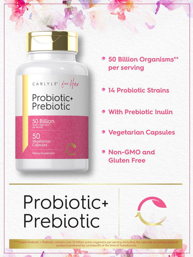 Carlyle Prebiotic & Probiotic for Her | 50 Billion Active Organisms Per Serving | 50 Capsules | Vegetarian Supplement for Women