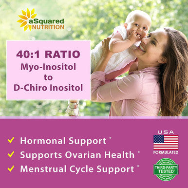 Asquared Nutrition Myo-Inositol & D-Chiro Inositol Supplement - 180 Capsules - Plus Vitamin D3 And Zinc - Myo & D-Chiro Inositol 40 To 1 Ratio - Vit B8 Complex Pills