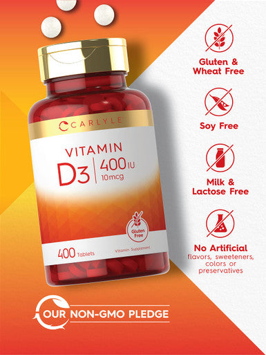 Carlyle Vitamin D3 | 400Iu (10Mcg) | 400 Tablets | Value Size | Vegetarian, Non-Gmo, And Gluten Free Formula | Vitamin D Suppleme