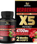 Berberine Supplement 4700mg High Potency with Ceylon Cinnamon Turmeric Cardiovascular Gastrointestinal Immune Support Berberine HCl Supplement Pills
