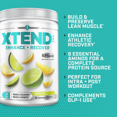 Scivation XTEND EAA + BCAA Powder | Muscle Recovery & Lean Muscle Growth | 9 Essential Amino Acids for Intra Workout or Post Workout Recovery | 10g EAAs Per 2 Servings | Lemon Lime 40 Servings
