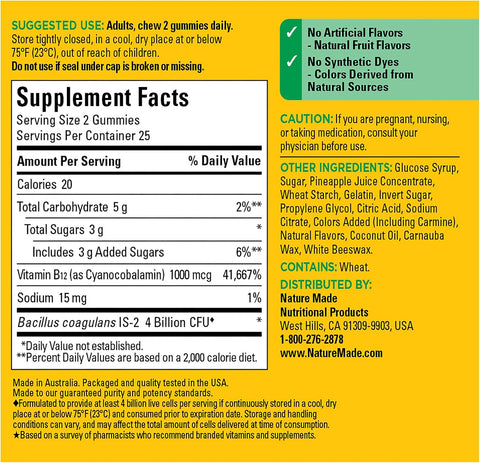 Nature Made Digestive Probiotics And Energy B12 Gummies Probiotics For Women And Men 50 Probiotic Gummies 25 Day Supply