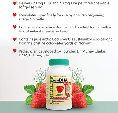 CHILDLIFE ESSENTIALS Pure DHA Dietary Supplement - DHA for Kids, Supports Healthy Brain Growth & Function, All-Natural, Gluten-Free, Kids DHA Supplement - Natural Strawberry Flavor, 90 Count (3 Pack)