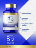 Carlyle Vitamin B12 100mcg | 200 Tablets | Essential Vitamin Supplement | Vegan Non-GMO and Gluten Formula
