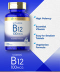 Carlyle Vitamin B12 100Mcg | 200 Tablets | Essential Vitamin Supplement | Vegan, Non-Gmo, And Gluten Free Formula