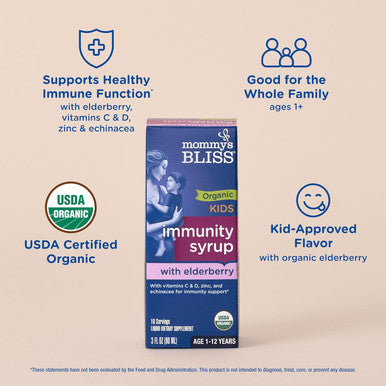 Mommy's Bliss Organic Elderberry Syrup and Immunity Boost With Vitamins Prebiotics and Echinacea for Kids and Adults 1 yr+ 3 Fl Oz