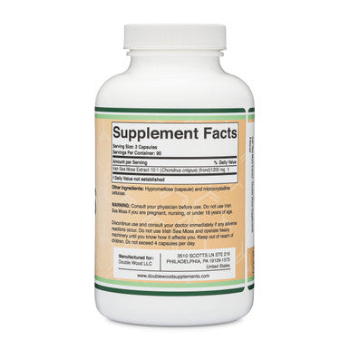 Irish Sea Moss Capsules, More Potent Than Sea Moss Gel Extract (180 Count, 1,200mg per Serving) (from Wildcrafted and Raw Chondrus Crispus) by Double Wood Supplements
