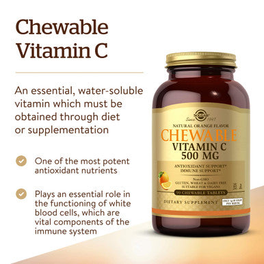 Solgar Vitamin C 500 Mg Chewable Tablets Orange Flavor - 90 Count - Antioxidant & Immune Support - Supports Healthy Skin & Joints - Non Gmo Vegan Gluten Free Kosher - 90 Servings