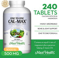 Maxi Health 500 mg Calcium Supplement with Vitamin D3 (1000 IU) and Magnesium (500 mg) - Bone Teeth and Joint Support for Men and Women - 240 Tablets - One to One Cal-Max by Maxi Health