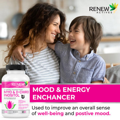 Renew Actives Myo-Inositol & D-Chiro Inositol - Supports Ovarian Function, Menstrual Cycle, Hormonal & Metabolic Conditions - 60 Capsules