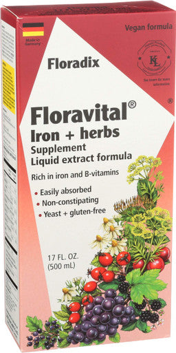 FLORA Floravital Iron Herbs Gluten Free Vegan Liquid by Salus 17 Fl Oz