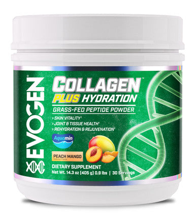 Evogen Collagen Plus Hydration - Grass-Fed Collagen for Women & Men | Collagen Peptides Powder | Collagen Powder Supporting Skin Vitality Hydration Joint & Tissue Health | Peach Mango | 30 Servings