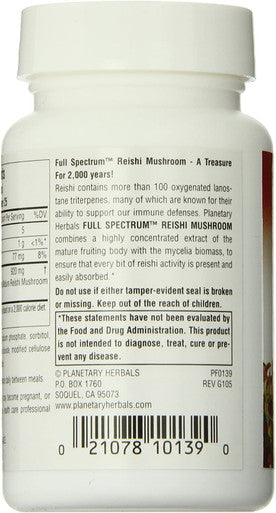 Planetary Herbals Full Spectrum Reishi Mushroom Tablets, 460 mg, 50 Count