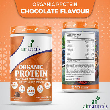 Aitnaturals Plant-Based Organic Protein Powder Creamy Chocolate Fudge 1kg 2.2lbs 25 Servings - 20g Pea Protein per Serving| Ideal for Smoothies & Shakes | Supports Muscle Growth & Workout Recovery