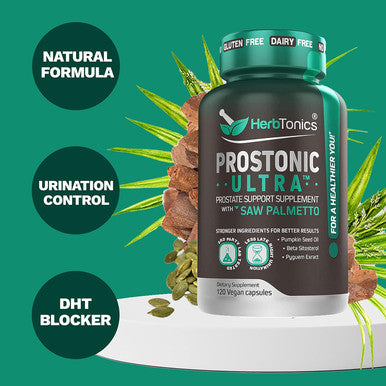 Herbtonics Prostate Support Supplement For Men'S Health - Saw Palmetto & Beta Sitosterol Formula With Pumpkin Seed Oil - Promotes Prostate Health & Less Urination - Dht Blocker For Hair - 120 Capsules