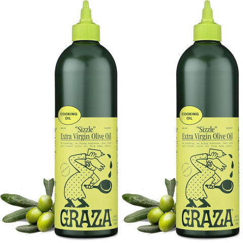 Graza Sizzle Extra Virgin Olive Oil, Cooking Oil - High Polyphenol Peak Harvest EVOO Cooking Oil in a Squeeze Bottle - Single Origin Olive Oils from Spain - 25.3 Fl Oz (750ml)