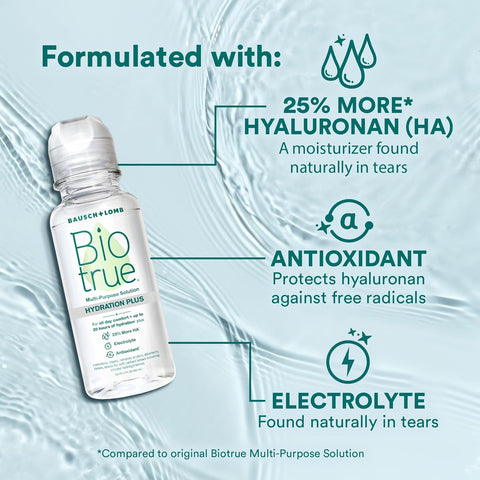 Biotrue Hydration Plus Contact Lens Solution With Lens Case Multi-Purpose Solution For Soft Lenses Hydrates With Hyaluronan Cleans Clears And Disinfects For All-Day Comfort 10 Fl Oz (Pack Of 2)