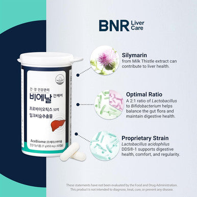 Acebiome Bnr Liver Care Milk Thistle Probiotics and Prebiotics Silymarin Liver and Digestive Support 5 Billion CFU d 60 Capsules