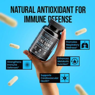 Quercetin with Bromelain 500mg Capsules, Supports Immune Response, Joint Comfort, & Overall Wellness - Vitamin C, Zinc 50mg, & Vitamin D3 5000 IU - Immunity Health Pills