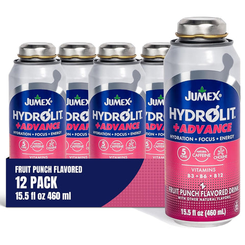 Jumex Hydrolit +Advance Hydration Energy Drinks - 90 Calorie Orange Sports Drinks - Non Carbonated Electrolyte & Vitamin Water with Ions, Choline, B3, B6, B12 & Natural Caffeine - 15.5oz, 12 Pack