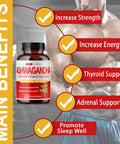 Organic Ashwagan Capsules Equivalent to 7050mg - Maximum Potency with L-Theanine Turmeric Rhodiola St. John's Wort Increase Strength Focus Mood Sleep Support - 90 Days Supply