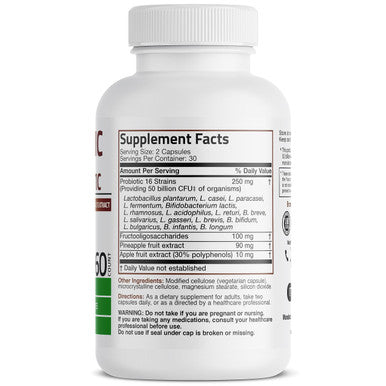 Bronson Probiotic 50 Billion Cfu + Prebiotic With Apple Polyphenols & Pineapple Fruit Extract For Women & Men Non-Gmo, 60 Vegetarian Capsules