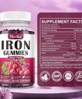 Iron Gummies Supplement For Women & Men, Iron Supplements For Anemia With Vitamin C, B12, Folate-Blood Builder & Energy Support For Iron Deficiency-Grape Flavor, Vegan, 60 Gummies