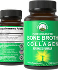 Bone Broth Collagen Capsules. 180 Pills Of Grass Fed Bone Broth Collagen Protein Peptides. Contains All 3 Collagen Types