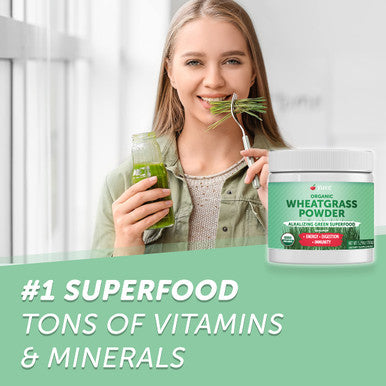 Yuve Organic Wheatgrass Powder, Wheatgrass Juice Powder, Superfood Rich In Vitamins, Antioxidants & Minerals, Non-Gmo & Gluten-Free Wheat Grass Powder, 60 Servs