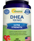 DHEA (100mg Max Strength, 200 Capsules) to Promote Balanced Hormone Levels for Women & Men - DHEA Supplement Pills to Support Healthy Metabolism, Libio, Brain, Immune Function & Pure Energy