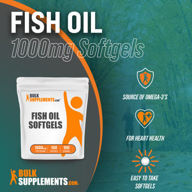 BulkSupplements Fish Oil 1000mg Softgels - Fish Oil Supplement - Fish Oil Omega 3 Supplement - Fish Oil Pills - 1 Fish Oil Softgels (1000mg) - 100-Day Supply (100 Softgels)