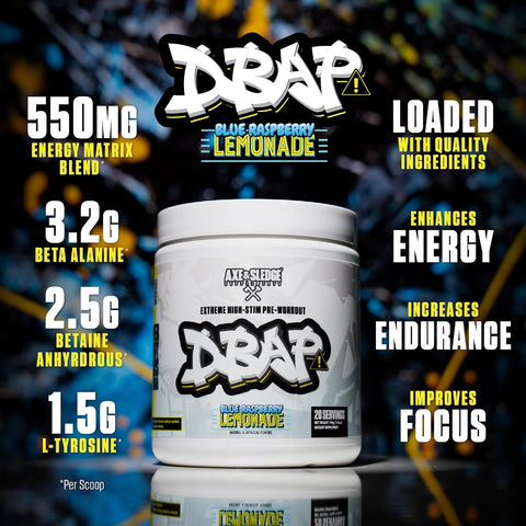 Axe & Sledge Dbap Extreme High Stim Pre-Workout Powder 400Mg Caffeine Beta Alanine Betaine Anhydrous Electrolytes & Focus High Stimulant Pre Workout Supplement 20 Servingssour Skyburst