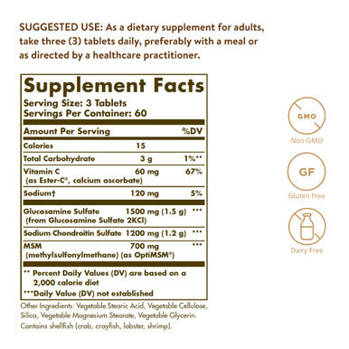 Solgar Extra Strength Glucosamine Chondroitin Msm W/ Ester-C 180 Tablets - Promotes Healthy Joints Supports Comfortable Movement & Collagen Formation - Non-Gmo Gluten Free Dairy Free - 60 Servings