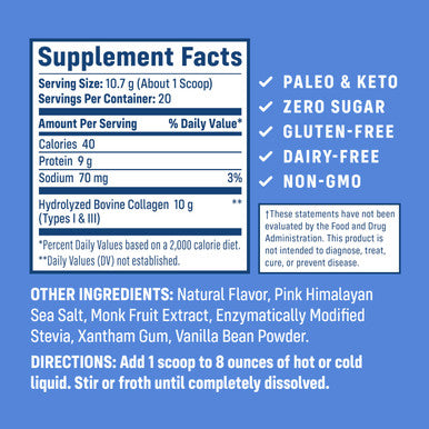 NativePath Collagen Peptides - Hydrolyzed Type 1 & 3 Collagen. Keto & Paleo Grass-Fed Protein Powder for Hair Skin Nails Bones Joints Digestion and More - No Gluten or Dairy (Vanilla Bean 214g)