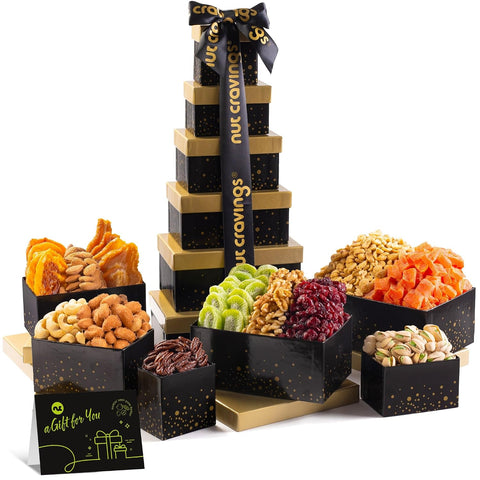 NUT CRAVINGS - Purim Mishloach Manot Mixed Nuts Gift Basket in Red Gold Box (7 Assortments, 1 LB) Ramadan Gifts Treats for Adults, Food Arrangement, Healthy Snack Care Package, Kosher
