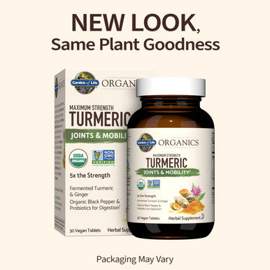 Garden of Life Organics Maximum Strength Turmeric Joints & Mobility Support 30 Tablets - 500Mg Curcumin (95% Curcuminoids) Black Pepper - Organic Non-Gmo Vegan & Gluten Free Herbal Supplements