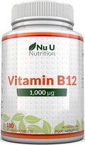 Vitamin B12 1000g - High Strength B12 Methylcobalamin - 180 Vegetarian Tablets (6 Month Supply) - Made in The UK by Nu U Nutrition