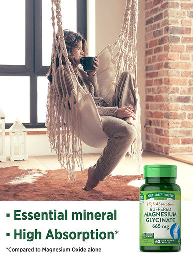 Magnesium Glycinate Capsules | 665mg | 60 Count | Non-GMO, Gluten Supplement | by Nature's Truth