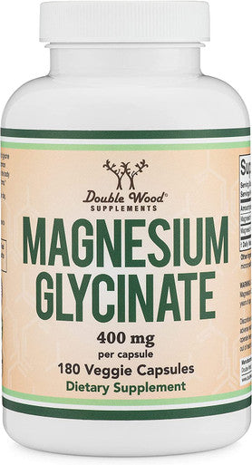 Magnesium Glycinate 400mg 180 Capsules Vegan Safe Manufactured and Third Party Tested in The USA Gluten NonGMO High Absorption Magnesium by Double Wood Supplements