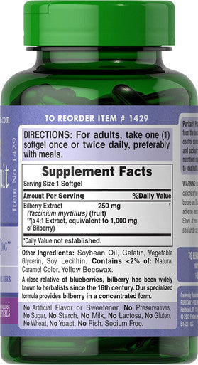 Bilberry Extract by Puritan's Pride Contains Antioxidant Properties* 1000mg Equivalent 180 Rapid Release Softgels