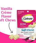 Caltrate Soft Chews 600 Plus D3 Calcium Vitamin D Supplement, Vanilla Creme - 60 Count