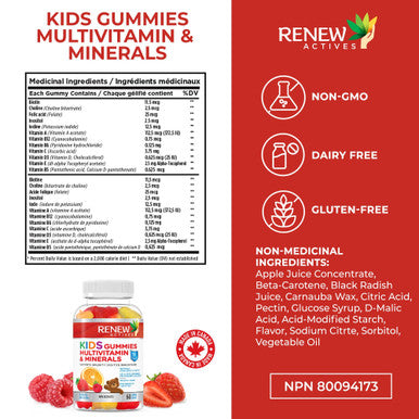 Renew Actives Kids Multivitamins Gummies For Good Health & Wellness - Promotes Healthy Hair, Nail, Skin, Eyesight, Bones, Teeth, & Gums - 60 Gummies