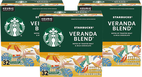 Starbucks K-Cup Coffee Pods, Starbucks Blonde Roast Hot or Iced Coffee, Veranda Blend, 60 Keurig Pods