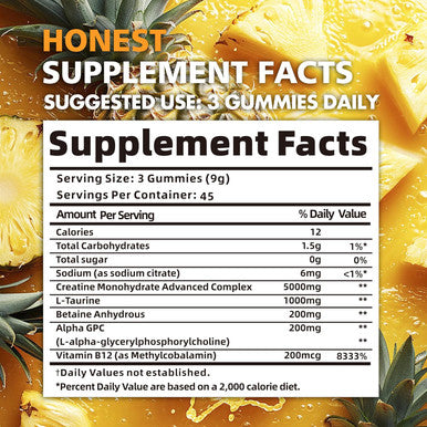 BEAST BITES Nutrition Creatine Monohydrate Gummies for Men & Women - 5g of Creatine Monohydrate per Serving - Sugar Free,Vegan, Pineapple Flavor, 135 Count (45 Servings)